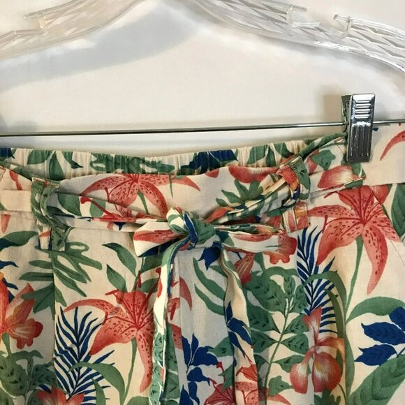 C & C California Shorts Tropical Print Linen Blend Elastic Back Sz 8 Colorful - Picture 2 of 13